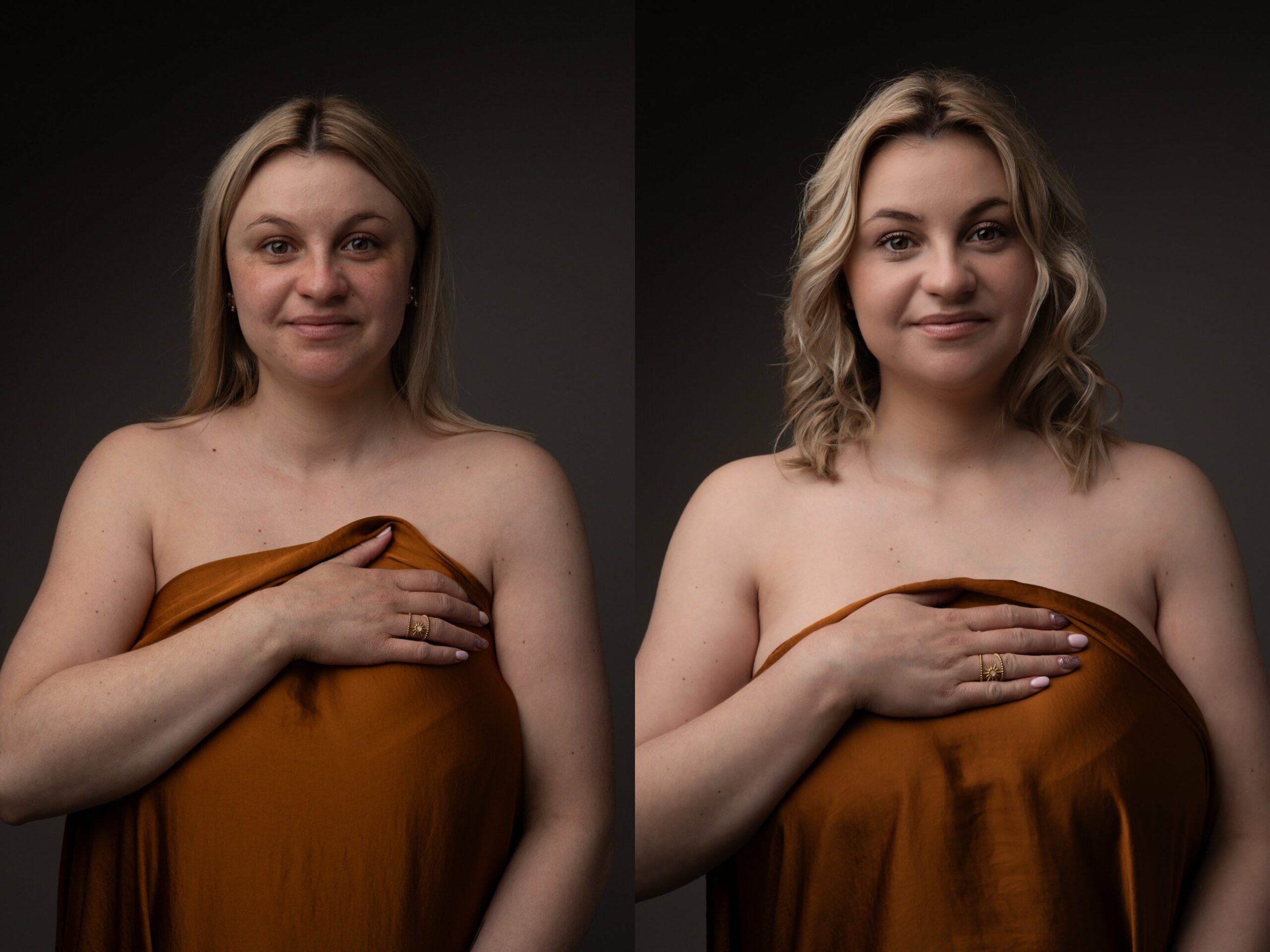 Avant et après mise en beauté - photographe grossesse à Divatte-sur-Loire (près de Nantes)